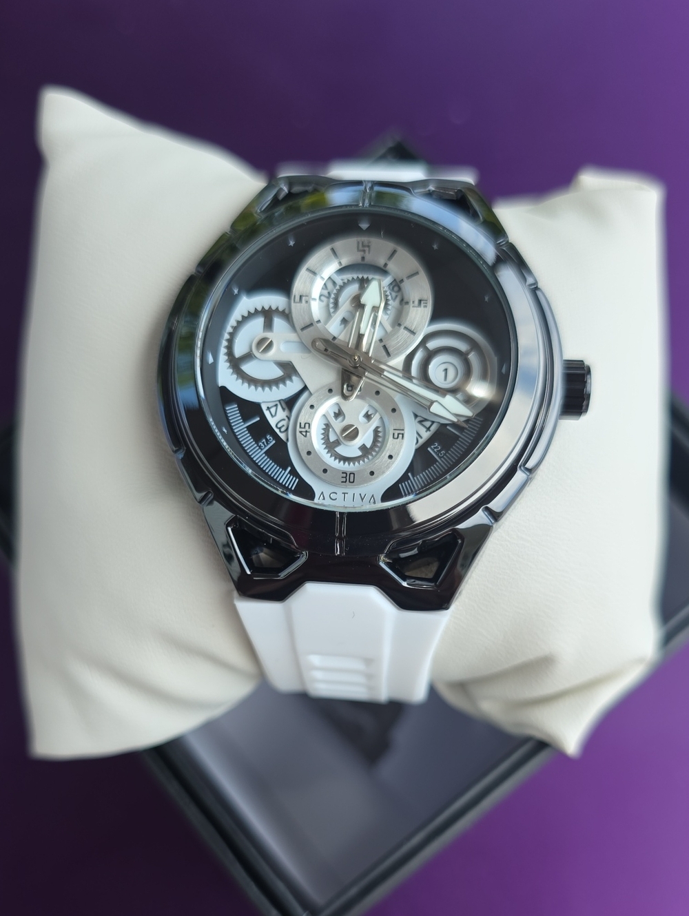 178.  Ativa White and Black Skeleton Sport Watch